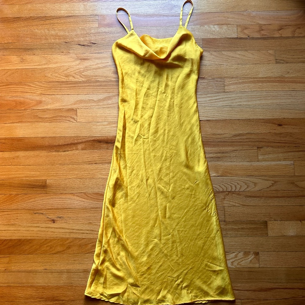 Golden yellow satin dress
